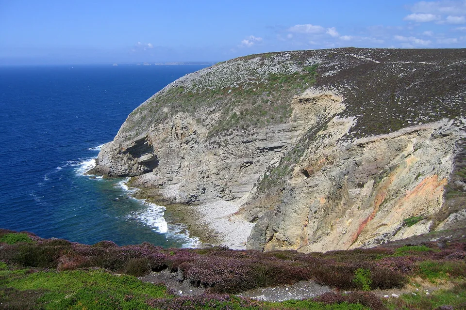 cap-chevre-crozon-falaise-lande Falaise du cap de la Chèvre couverte de bruyère face à la mer, à Crozon